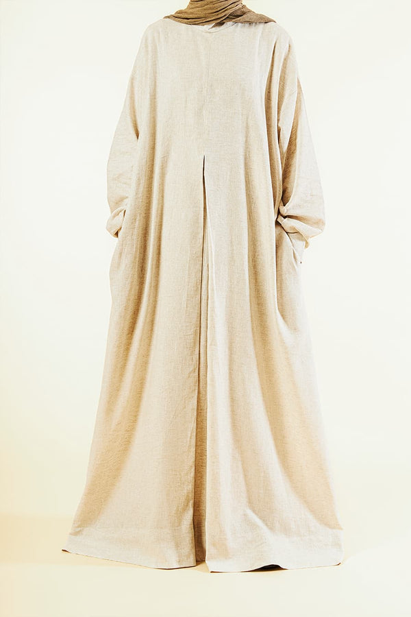 Waterfall Jilbab Linen Cotton Sand Beige